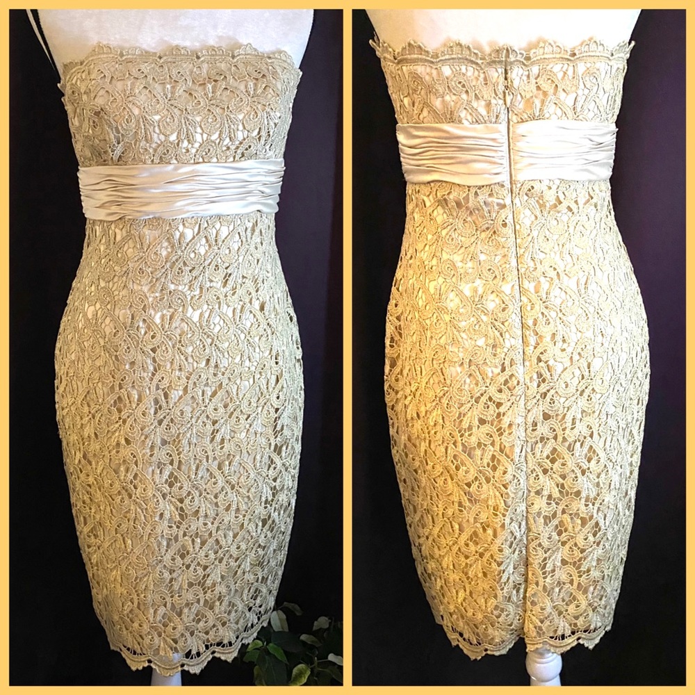 ADRIANNA PAPELL Occasions Gold lace dress⚡️⚡️